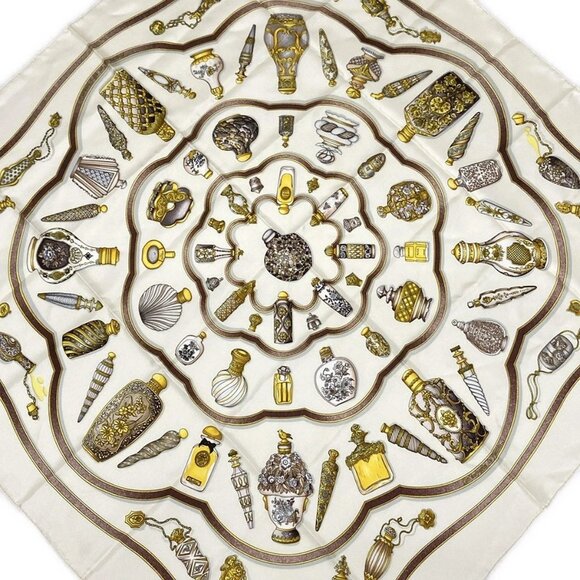 HERMES Carre 90 Cream Brown Multi Scarf 253-072525 - Picture 1 of 4